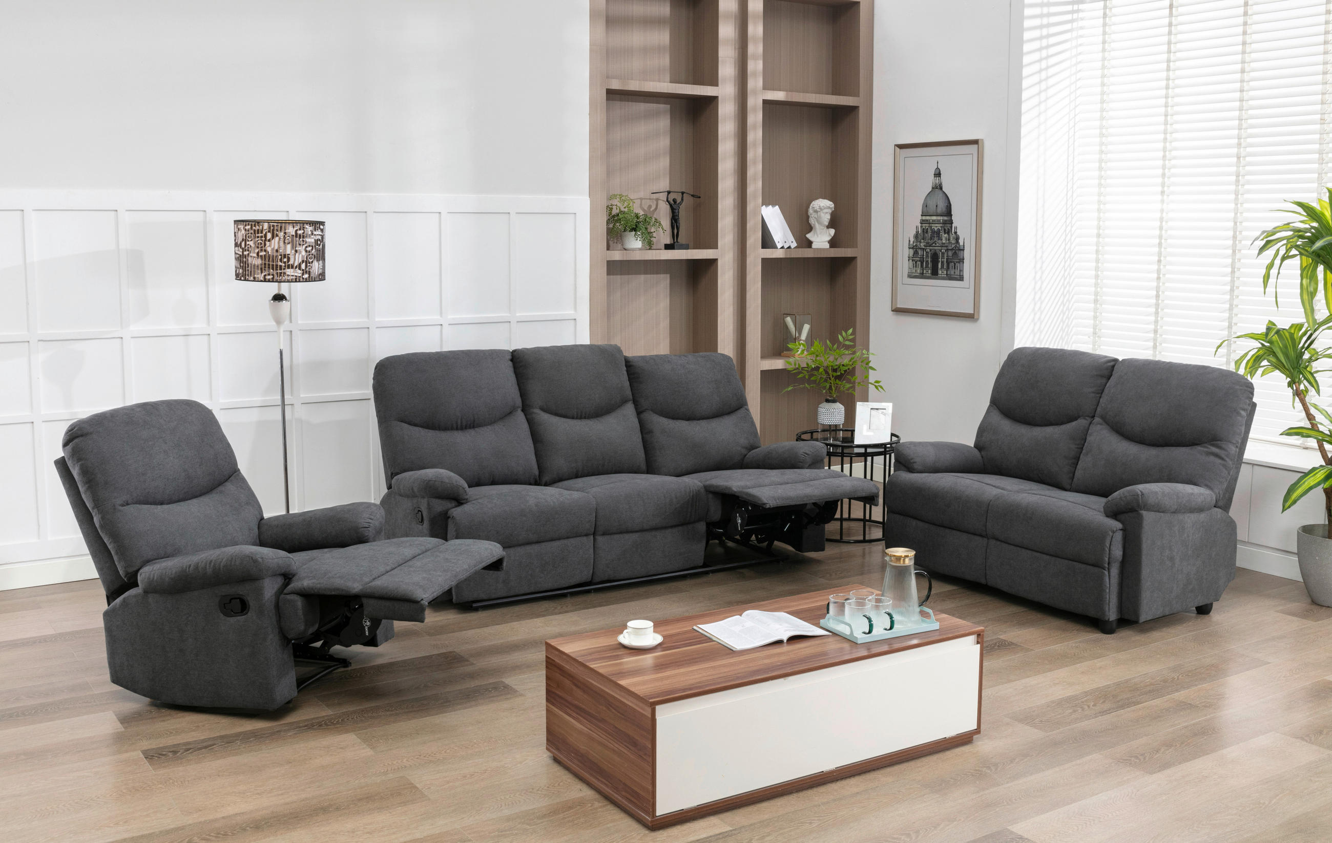 SJEDEĆA GARNITURA tekstil  siva   - siva/crna, Konvencionalno, tekstil/metal - P & B