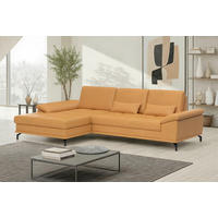 ECKSOFA COSTELLO E Currygelb Echtleder Nierenkissen, Armteilverstellung, Sitztiefenverstellung  - Currygelb/Schwarz, Basics, Leder/Textil (176/301cm) - Sit & More