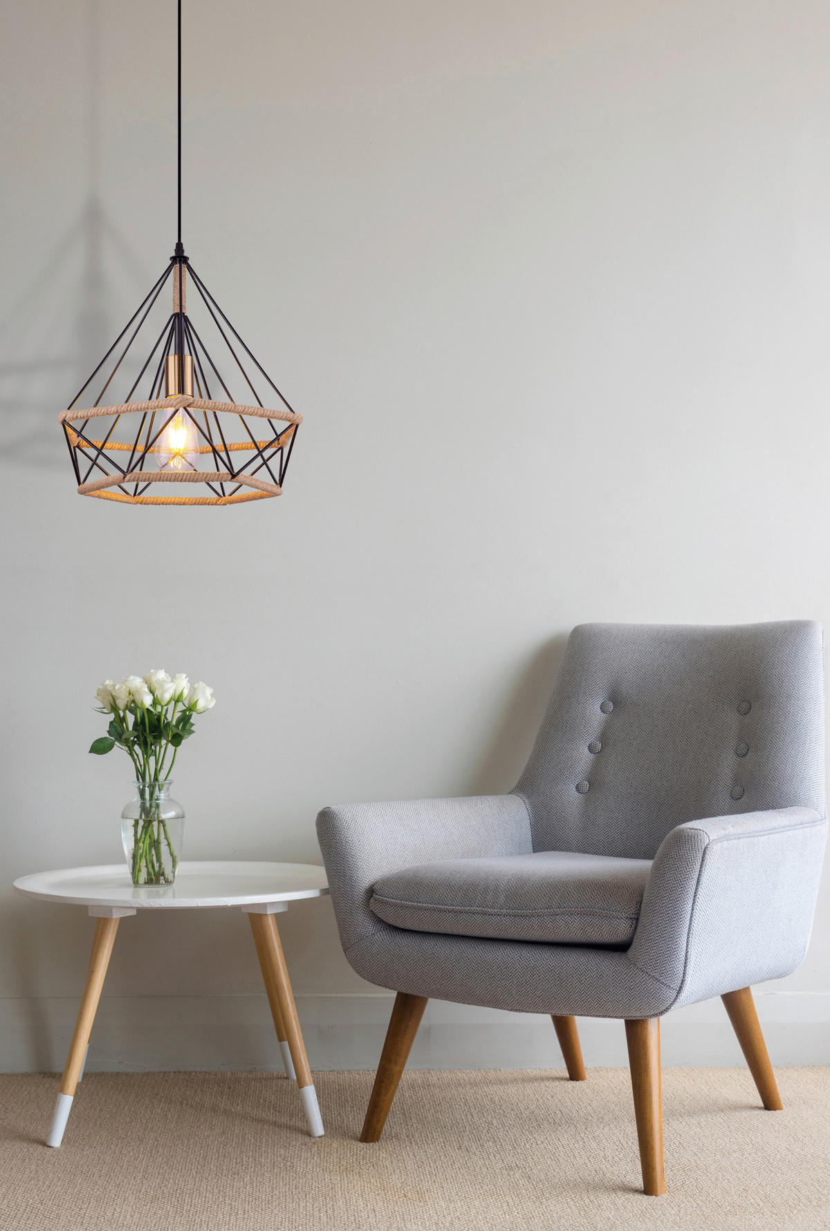 ZÁVĚSNÉ SVÍTIDLO, 38/150 cm  - černá/přírodní barvy, Lifestyle, kov/přírodní materiály (38/150cm)