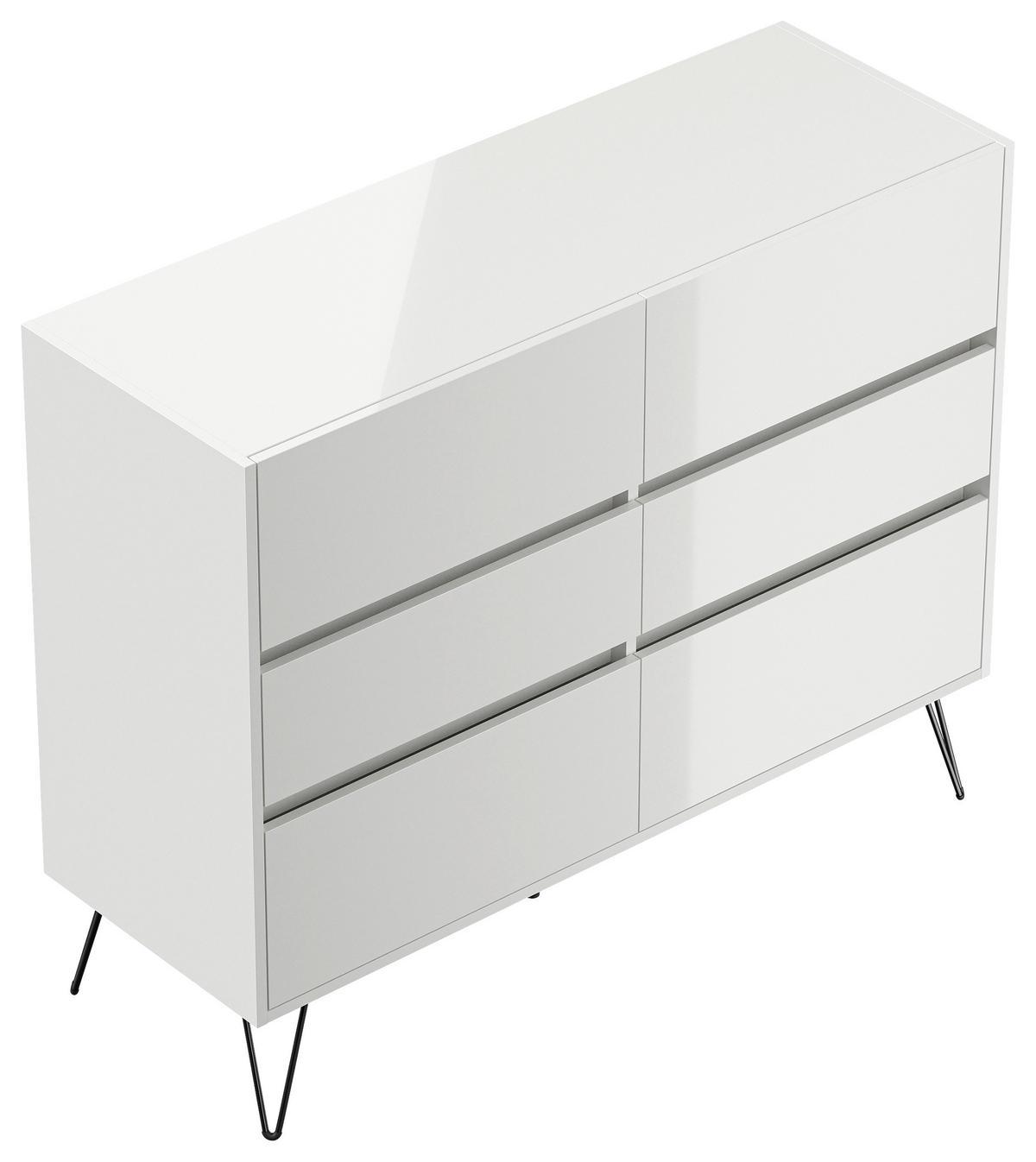 SIDEBOARD Posseik Industrial 120/93,6/42 cm 6 Schublade(n)  - Weiß Hochglanz/Schwarz, Design, Holzwerkstoff/Metall (120/93,6/42cm) - P & B