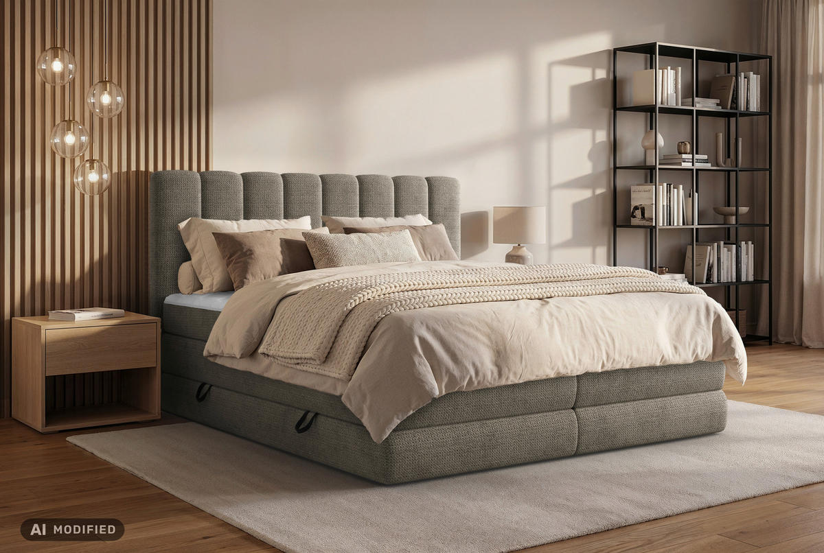 BOXSPRINGBETT 140/200 cm,  in Braun, Bettkasten, Matratzen, H2 + H3 = mittel + fest  - Schwarz/Braun, KONVENTIONELL, Kunststoff/Textil (140/200cm) - Carryhome
