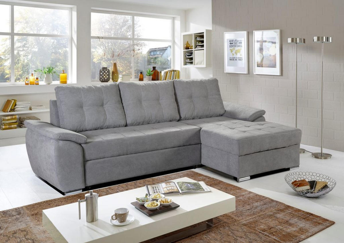 SJEDEĆA GARNITURA drvo, tekstil  siva   - siva/boje aluminija, Design, drvo/tekstil (250/166cm) - Xora