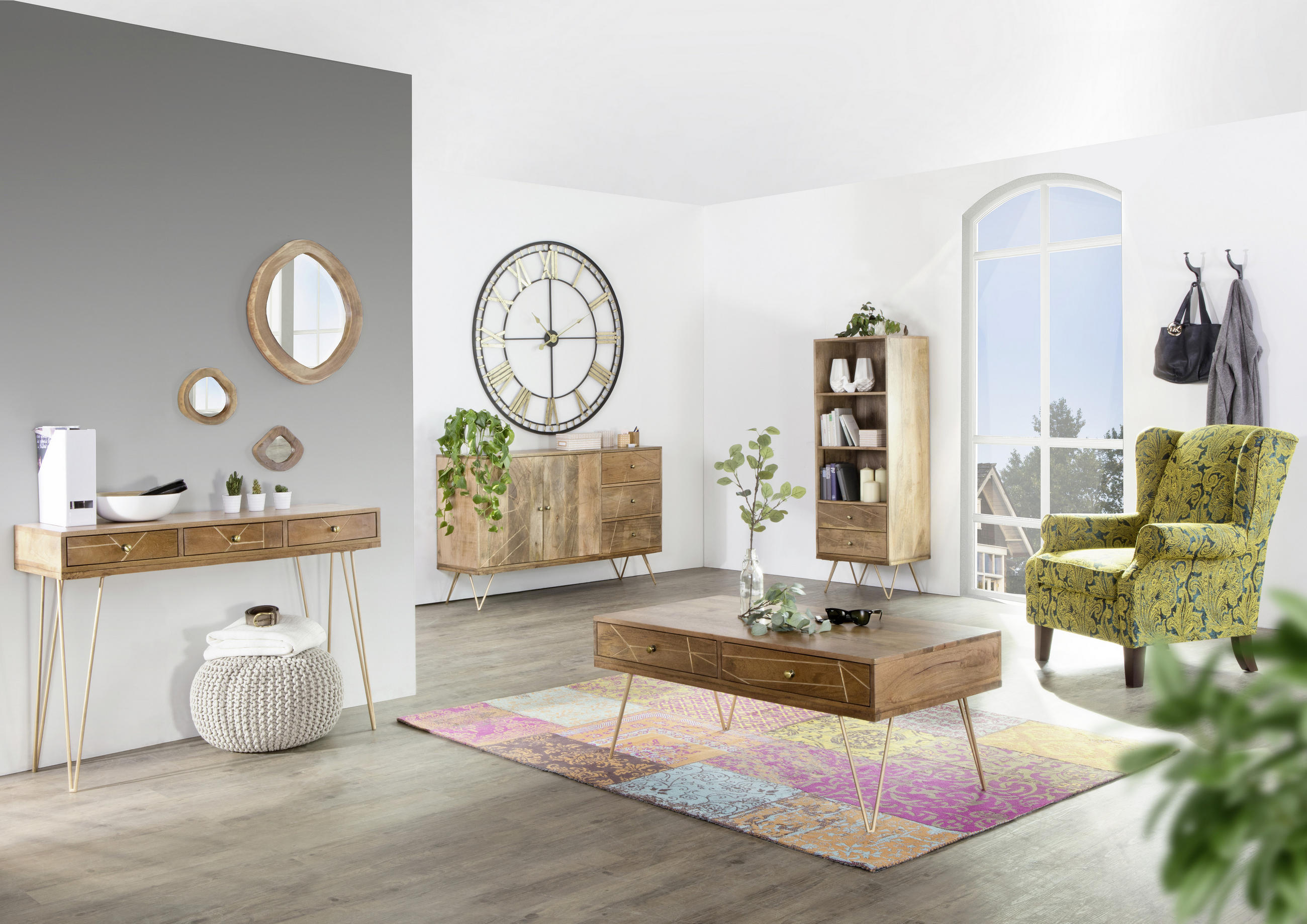 KOMMODE  in 105/88/43 cm  - Goldfarben/Naturfarben, Design, Holz/Metall (105/88/43cm) - Landscape