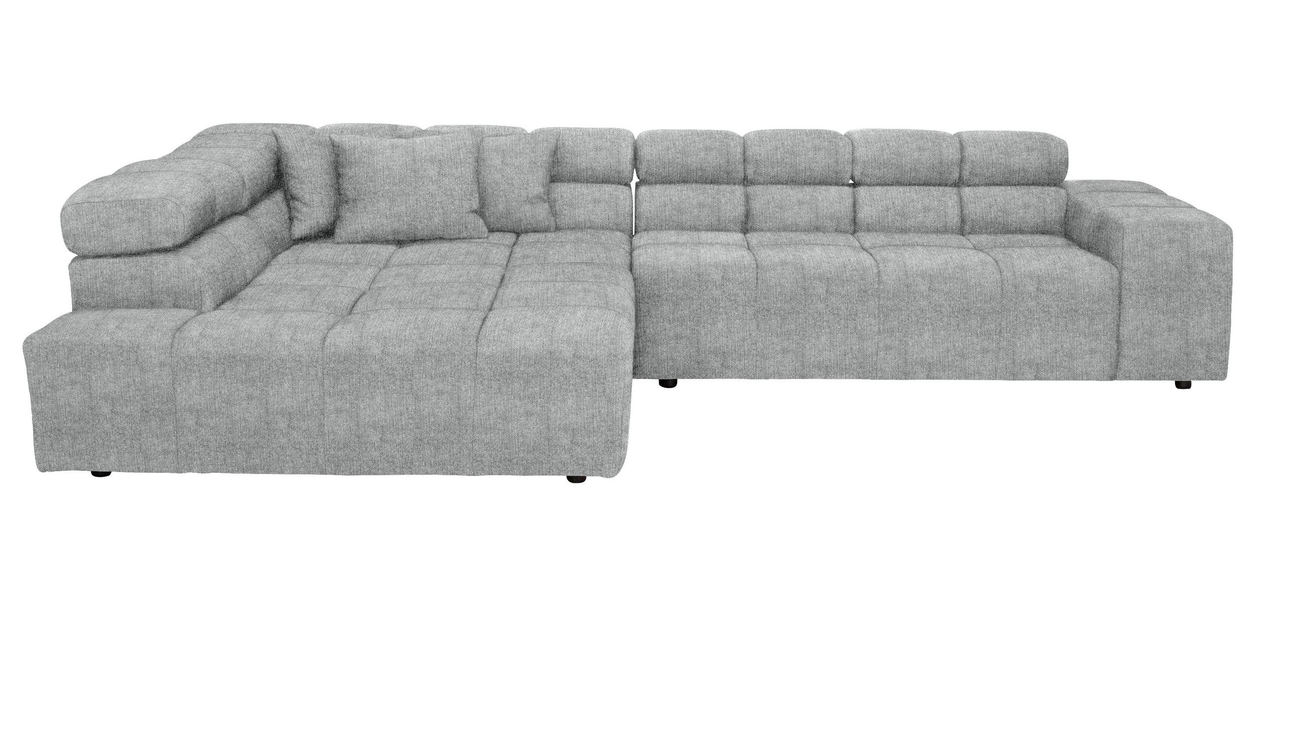 ECKSOFA Hellgrau Velours Zierkissen, Rücken echt, Kopfteilverstellung  - Hellgrau/Schwarz, Design, Kunststoff/Textil (213/317cm) - Hom`in
