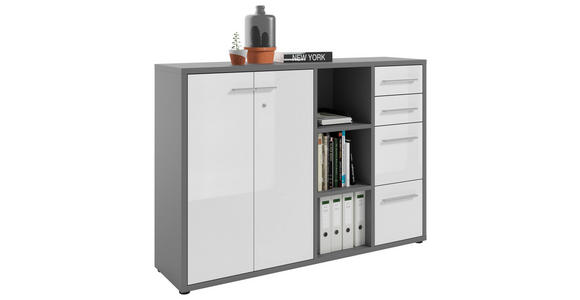 SIDEBOARD Texas  in 154,9/110/40 cm  - Dunkelgrau/Alufarben, MODERN, Glas/Holzwerkstoff (154,9/110/40cm) - Novel