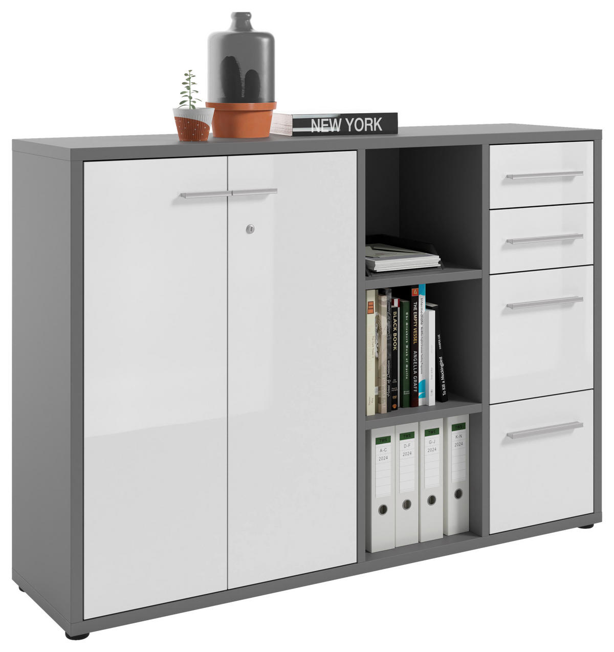 SIDEBOARD Texas  in 154,9/110/40 cm  - Dunkelgrau/Alufarben, MODERN, Glas/Holzwerkstoff (154,9/110/40cm)