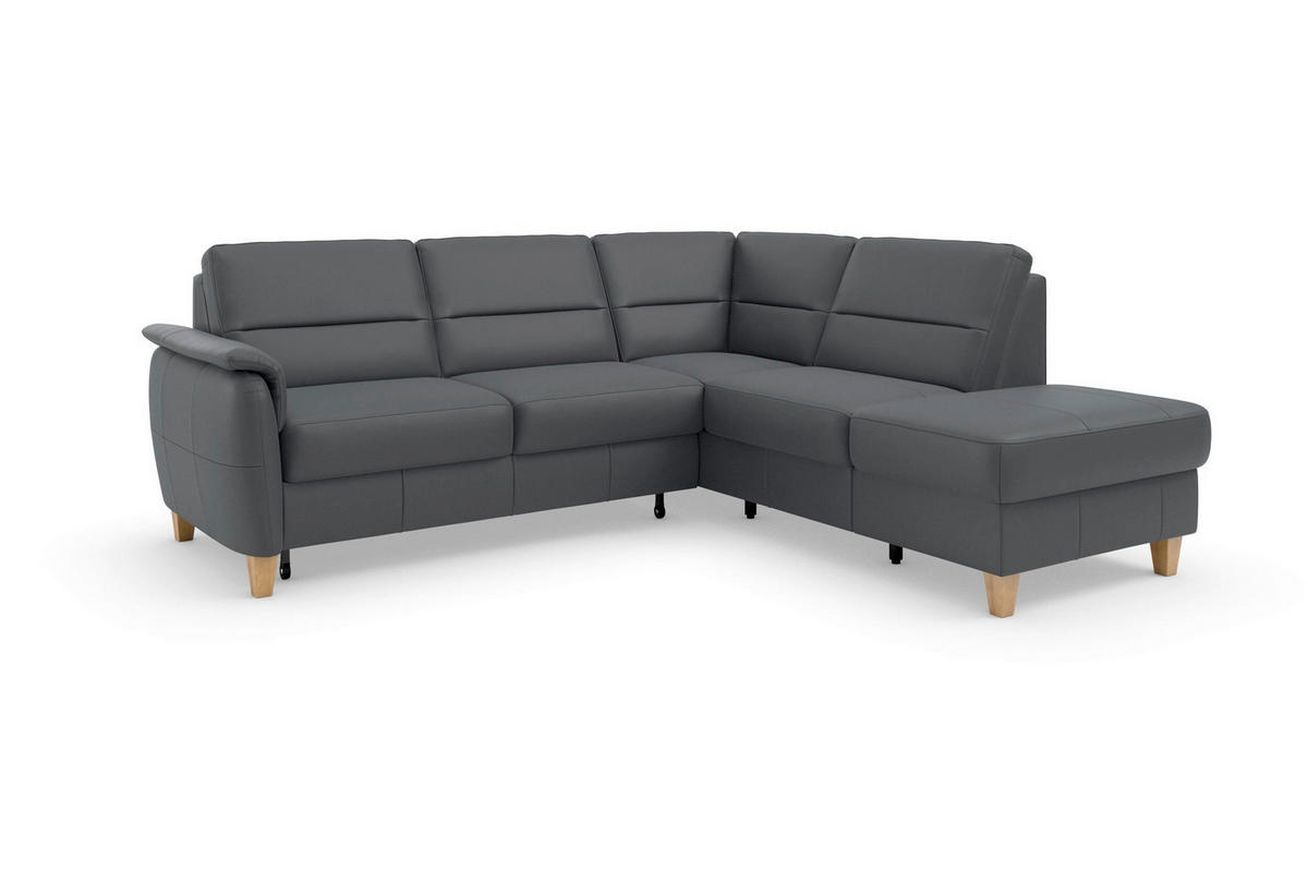 ECKSOFA PALMERA E Schwarz Kombination Echtleder/Stoff Mikrofaser Stauraum  - Eichefarben/Schwarz, Basics, Leder/Holz (236/212cm) - Sit & More