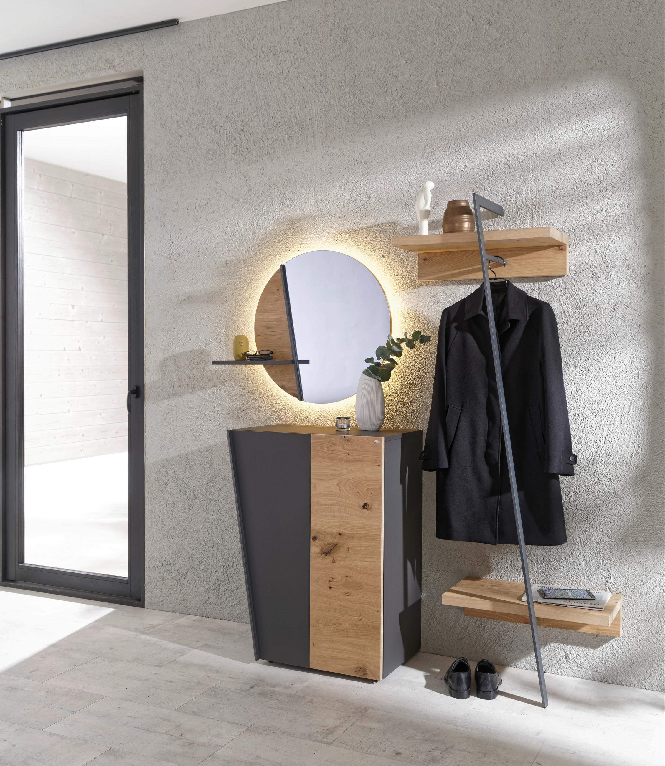 GARDEROBE  in 200/192/44,3 cm  - Wildeiche/Graphitfarben, Natur, Glas/Holz (200/192/44,3cm) - Voglauer