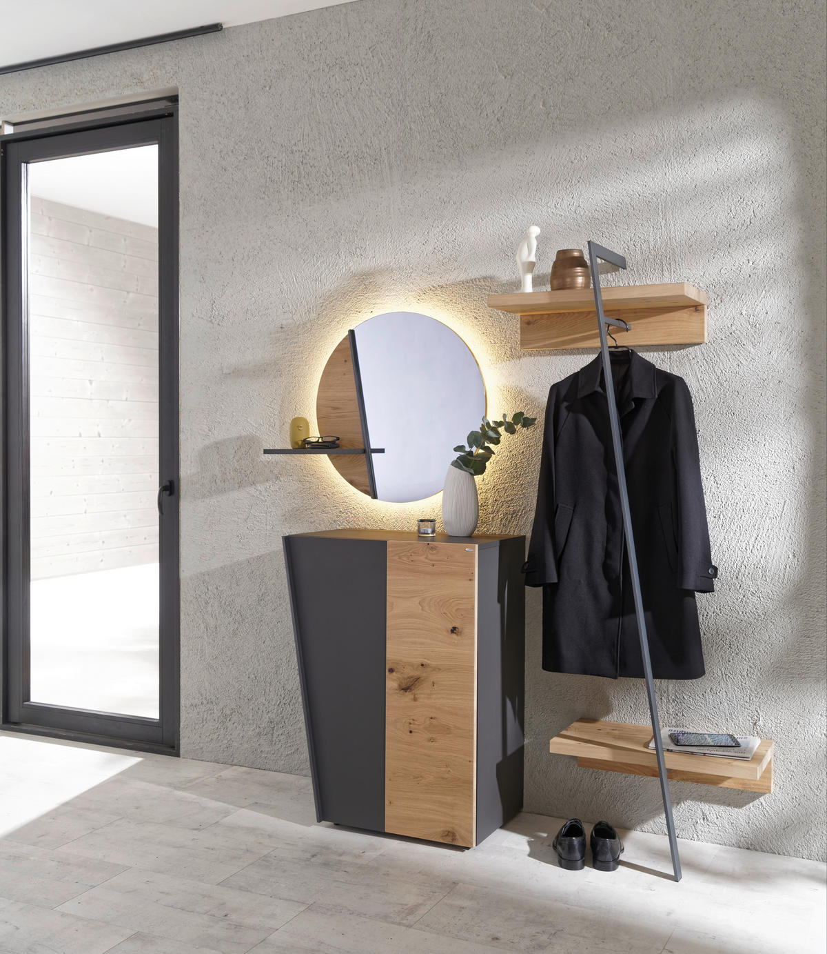 GARDEROBE  in 200/192/44,3 cm  - Wildeiche/Graphitfarben, Natur, Glas/Holz (200/192/44,3cm) - Voglauer
