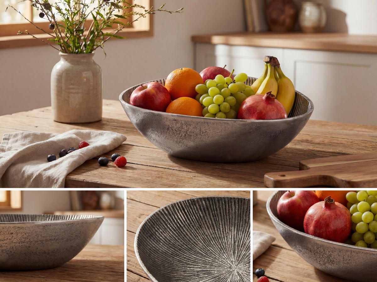 OBSTSCHALE  - Silberfarben, Design, Metall (30/10/24cm) - Livetastic