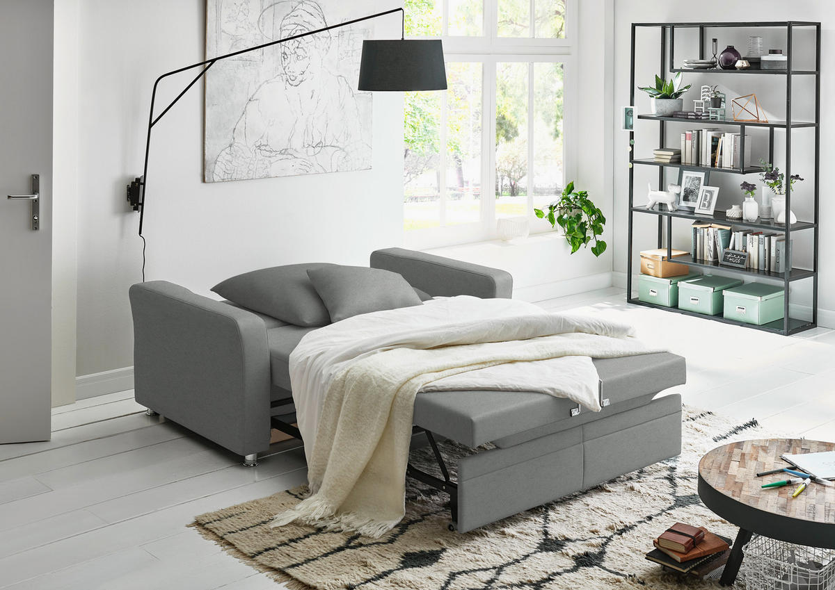 SCHLAFSOFA  in Chenille Grau  - Chromfarben/Grau, KONVENTIONELL, Textil/Metall (186/90/100cm) - Beldomo Style