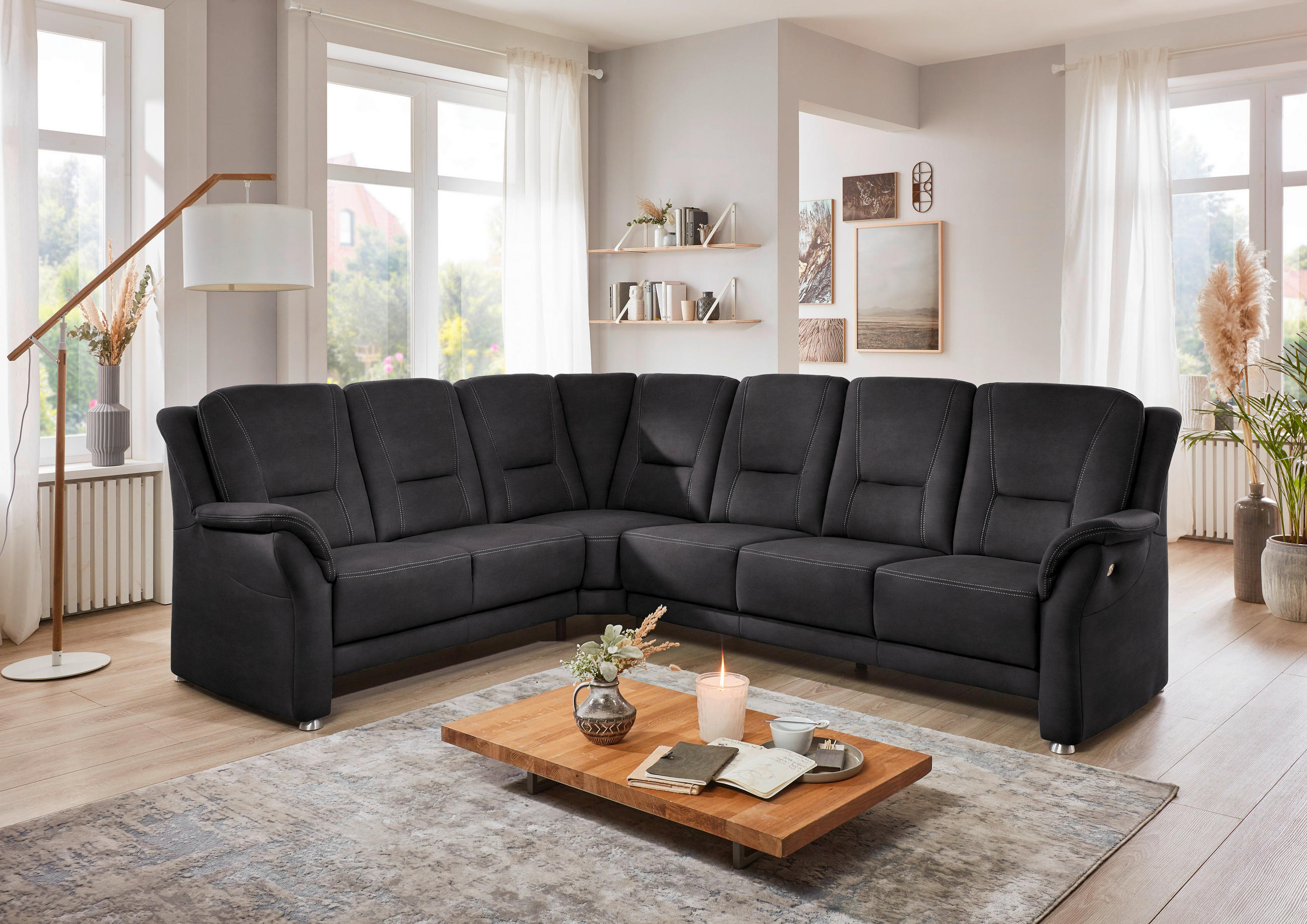 ECKSOFA in Mikrofaser Anthrazit  223/275 cm  - Anthrazit/Beige, KONVENTIONELL, Textil/Metall (223/275cm) - Beldomo Comfort