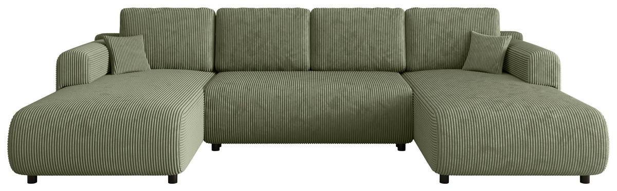 Wohnlandschaft inkl. Funktion Salbeigrün Cord  - Salbeigrün/Schwarz, KONVENTIONELL, Textil (200/360/200cm) - Xora