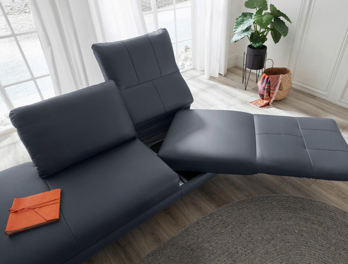 RÉCAMIERE Dunkelblau, Blaugrau Echtleder  - Chromfarben/Blaugrau, Design, Leder/Metall (209/85-109/95-16cm) - Dieter Knoll