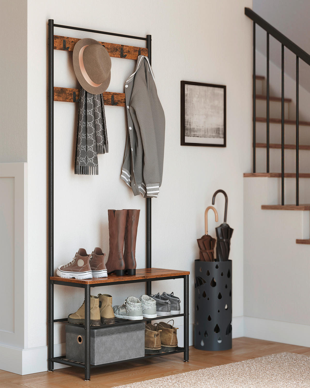GARDEROBENSTÄNDER in Braun, Schwarz 70/175/32 cm   - Schwarz/Braun, Trend, Holzwerkstoff/Metall (70/175/32cm) - Boxxx