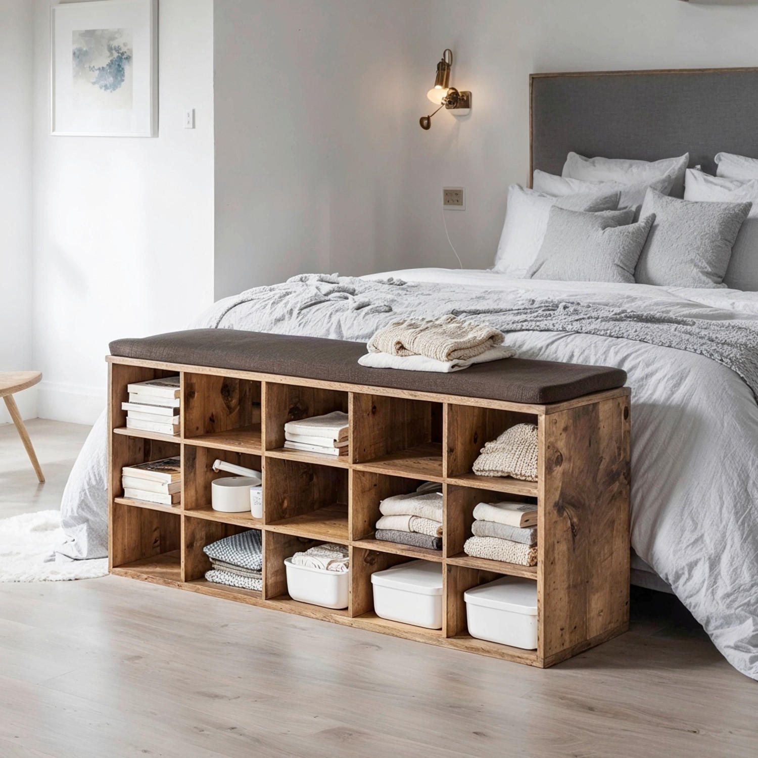 Thumbnail - Boxxx Schuhbank, Braun, Textil, Vintage, 2-Sitzer, 105x48x30 cm, in verschiedenen Holz-Dekoren erhältlich, Größen erhält...