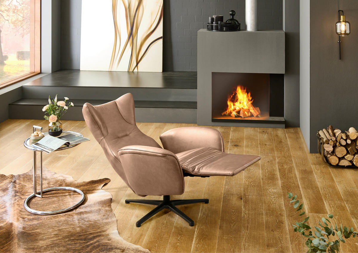 RELAXSESSEL Leder Hellbraun  - Hellbraun/Schwarz, Design, Leder/Metall (75/106/86cm) - Valdera