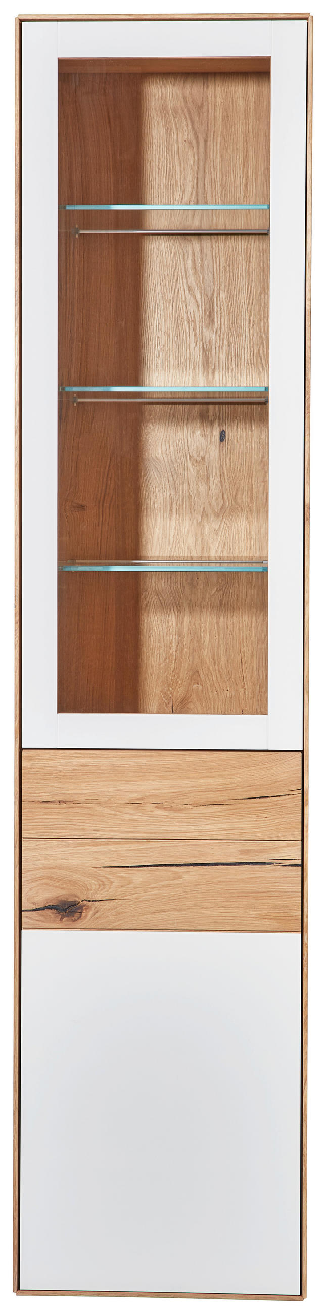 VITRINE in massiv Asteiche Weiß, Eichefarben  - Eichefarben/Weiß, Design, Glas/Holz (47/205,5/40cm) - Valnatura