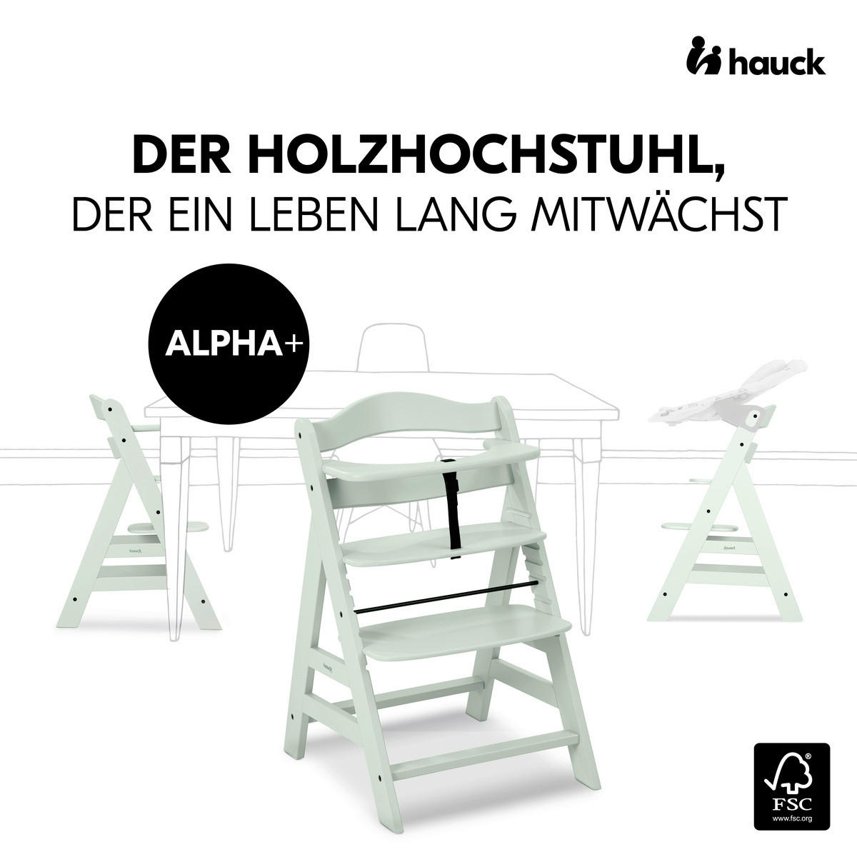 HOCHSTUHL ALPHA + Mintgrün  - Mintgrün, Basics, Holz (56/77/48cm) - Hauck