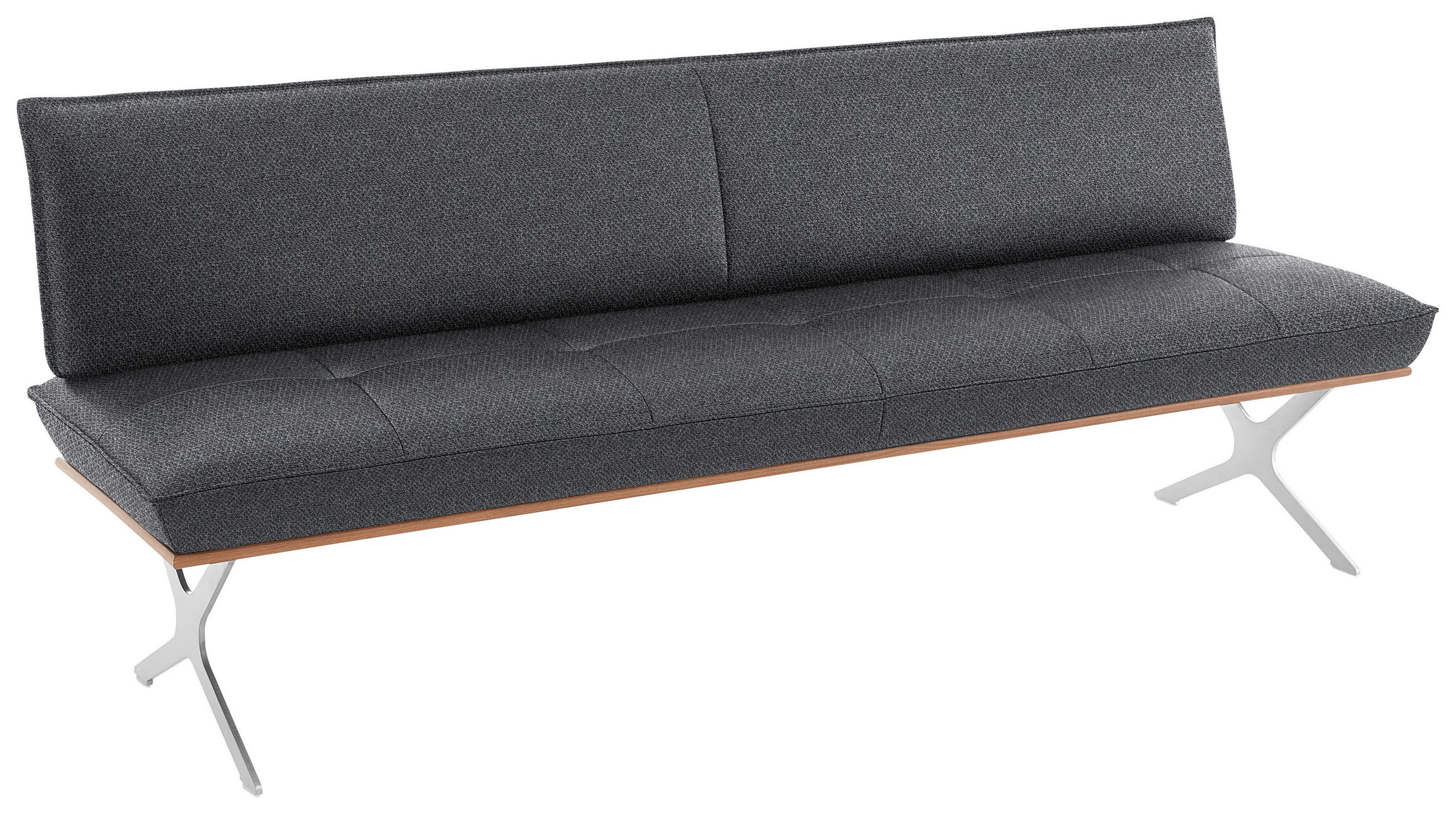 SITZBANK in Holz, Textil Grau, Nussbaumfarben, Nickelfarben  - Edelstahlfarben/Nussbaumfarben, Design, Holz/Textil (214/88/66cm) - Koinor