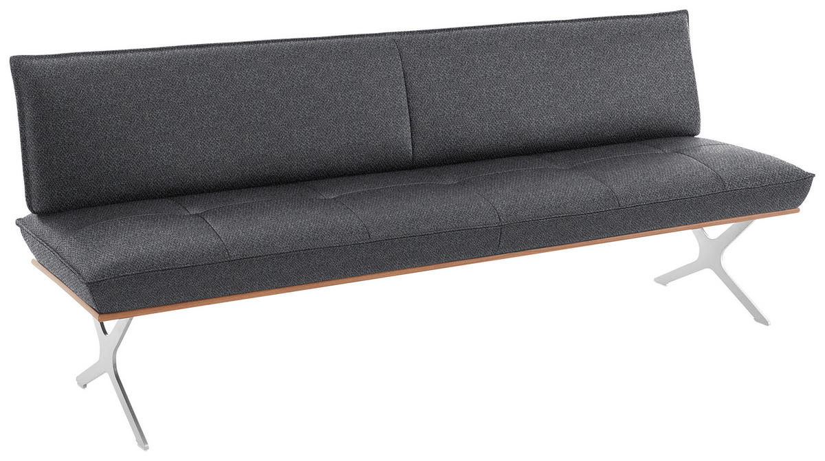 SITZBANK 214/88/66 cm  in Grau, Nussbaumfarben, Nickelfarben  - Edelstahlfarben/Nussbaumfarben, Design, Holz/Textil (214/88/66cm) - Koinor