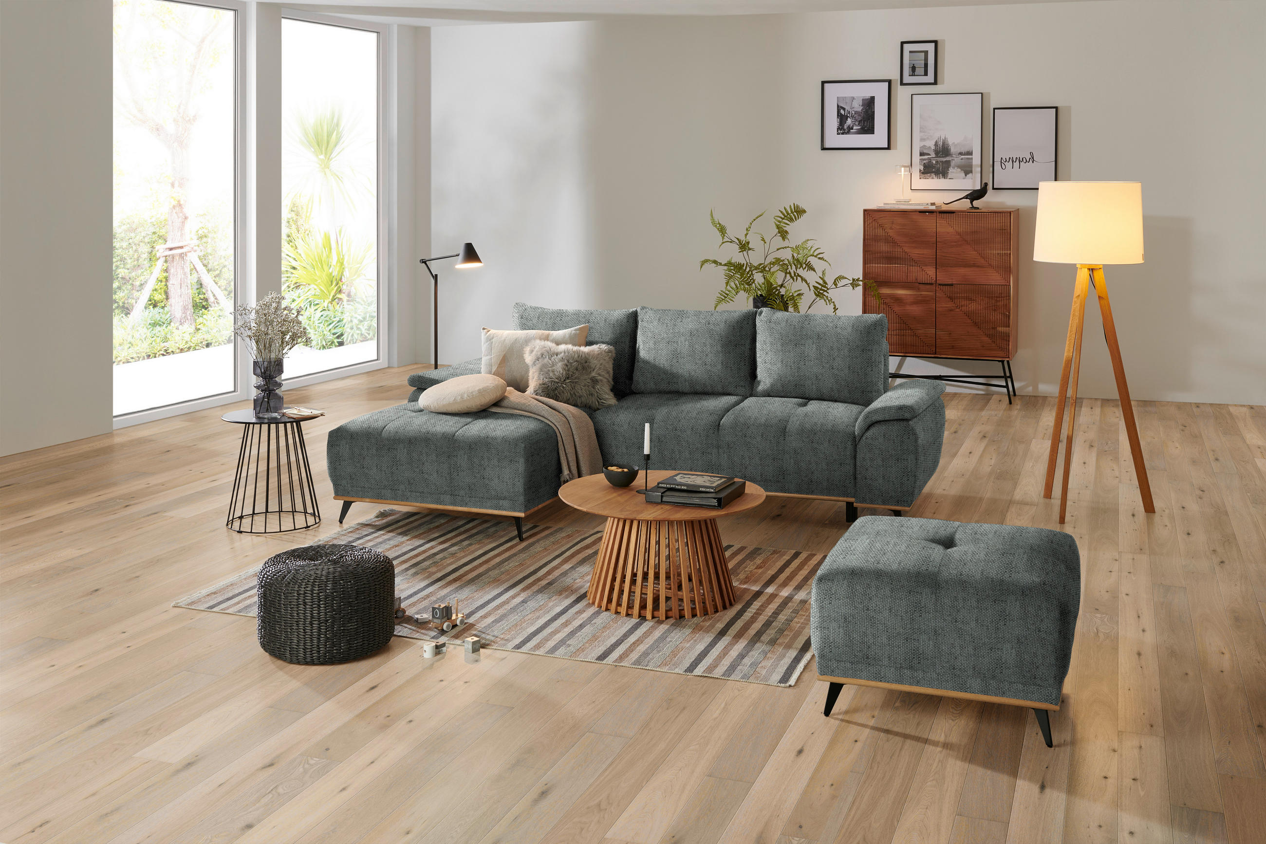 ECKSOFA Dunkelgrau Struktur  - Dunkelgrau/Schwarz, MODERN, Textil/Metall (168/262cm) - home24