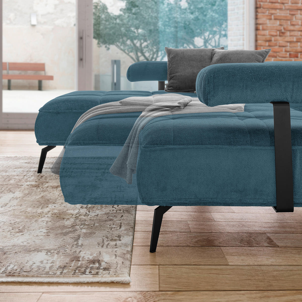 ECKSOFA in Webstoff Blau  - Blau/Schwarz, Design, Textil/Metall (180/266cm) - Welnova
