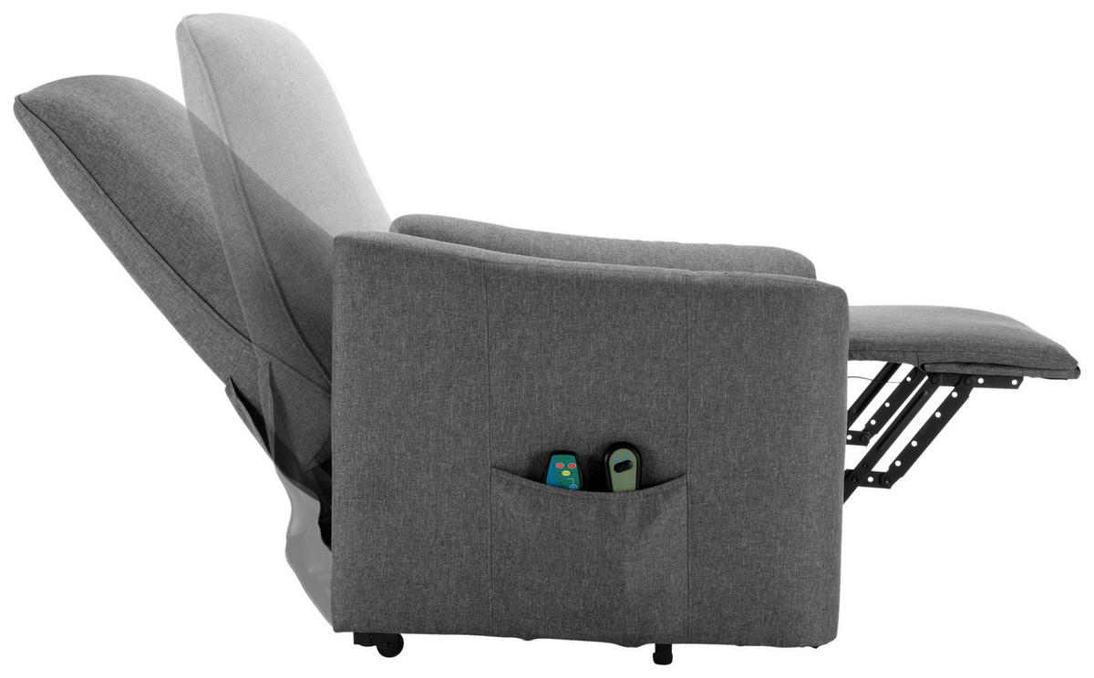 FERNSEHSESSEL  mit Mikrofaser Grau Relaxfunktion, Sitzheizung, Aufstehhilfe  - Schwarz/Grau, KONVENTIONELL, Textil/Metall (73.5/103/87cm) - MID.YOU