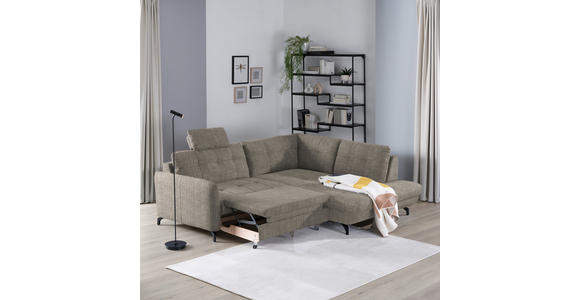 ECKSOFA in Flachgewebe, Leinenoptik Hellbraun  - Hellbraun/Schwarz, Design, Textil/Metall (247/208cm) - Xora