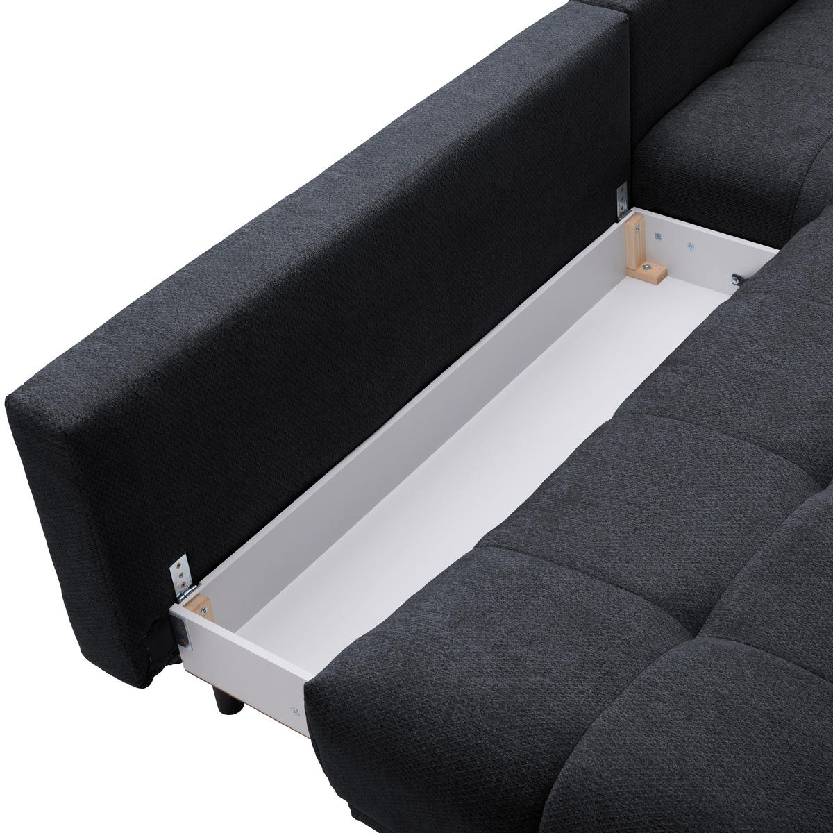 ECKSOFA in Chenille Dunkelblau  - Schwarz/Dunkelblau, Modern, Textil/Metall (290/182cm) - Hom`in