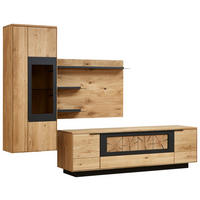 WOHNWAND  in Schwarz, Eichefarben  283,8/203,3/45,2 cm  - Eichefarben/Schwarz, Design, Glas/Holz (283,8/203,3/45,2cm) - Valdera