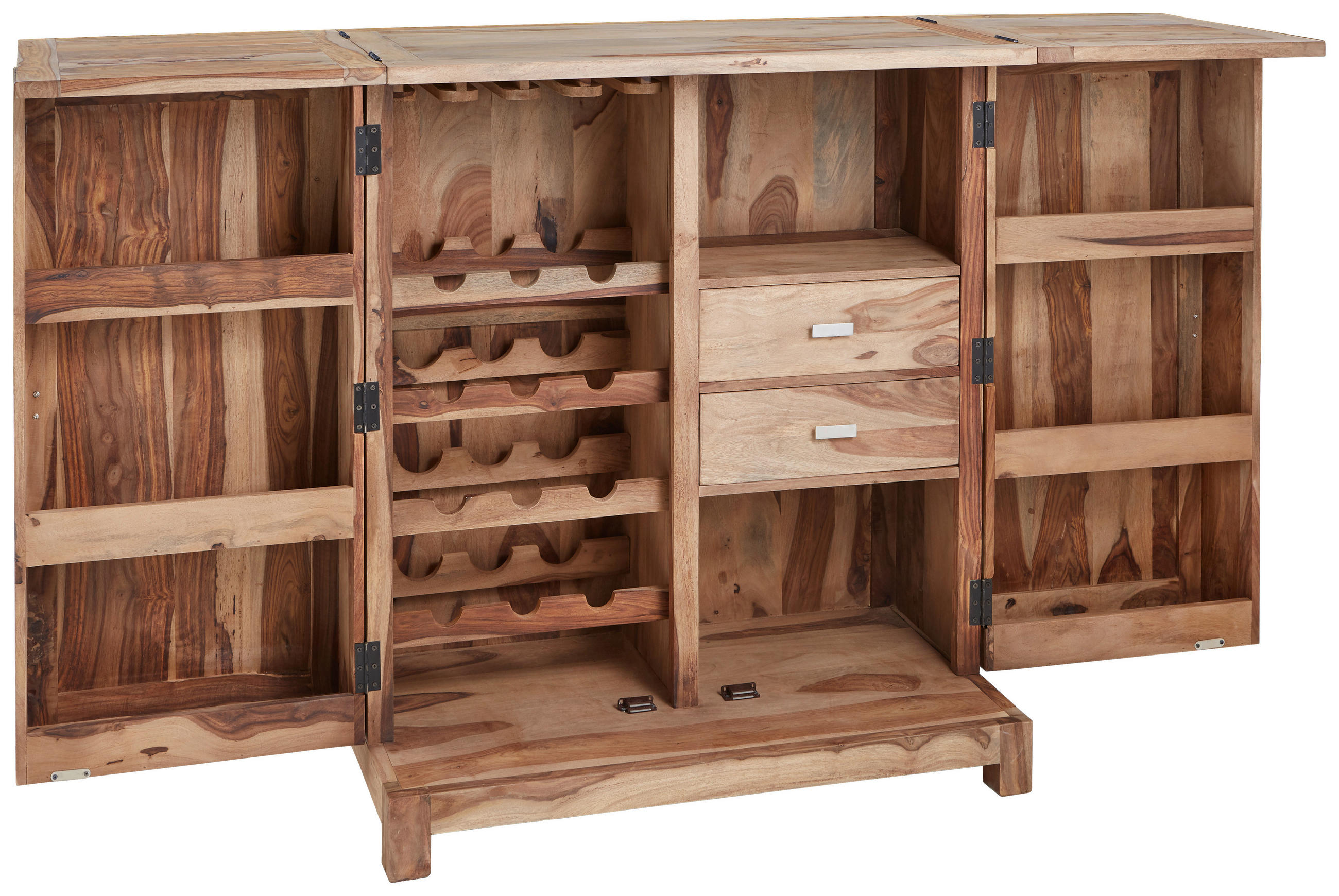 BAR Sheesham massiv Naturfarben - Messingfarben/Sheeshamfarben, LIFESTYLE, Holz/Metall (100-202/122/55cm) - Landscape