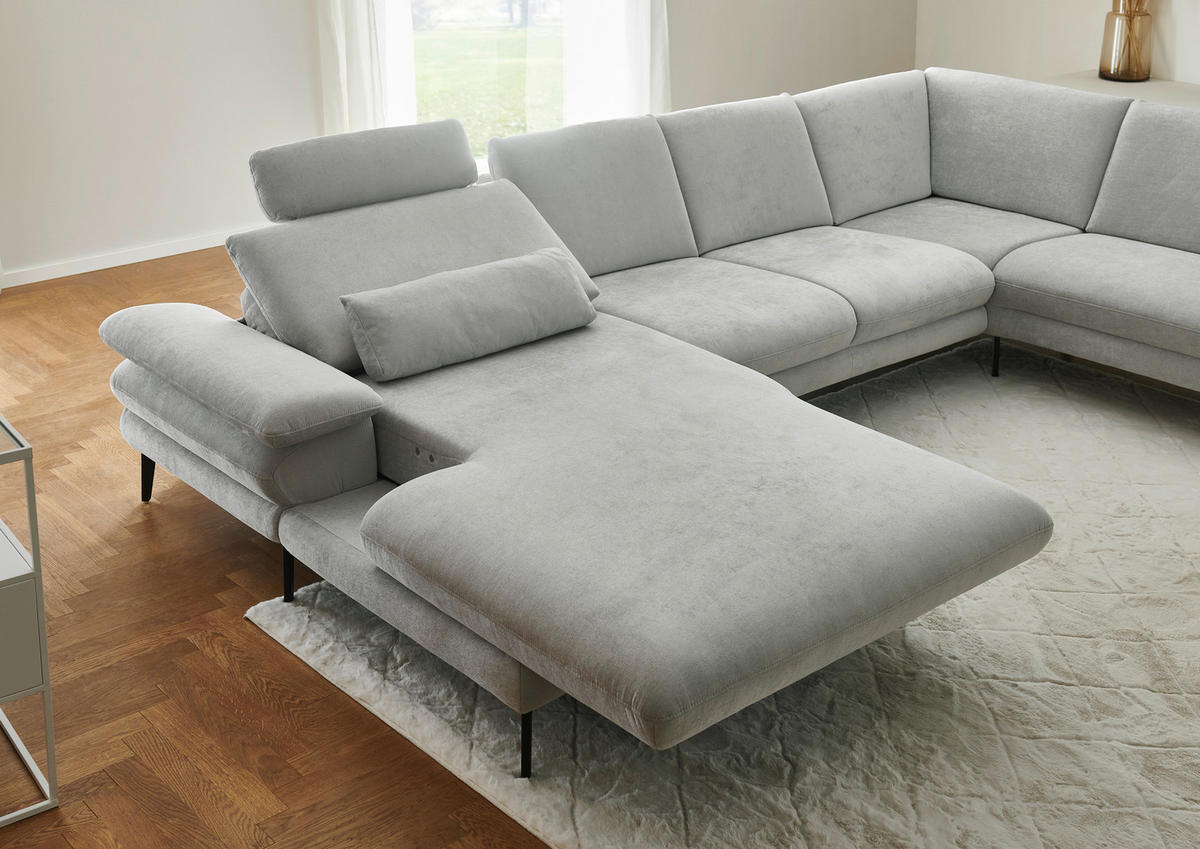 WOHNLANDSCHAFT in Chenille, Flachgewebe Silberfarben  - Silberfarben/Schwarz, Design, Textil/Metall (180/344/208cm) - Dieter Knoll