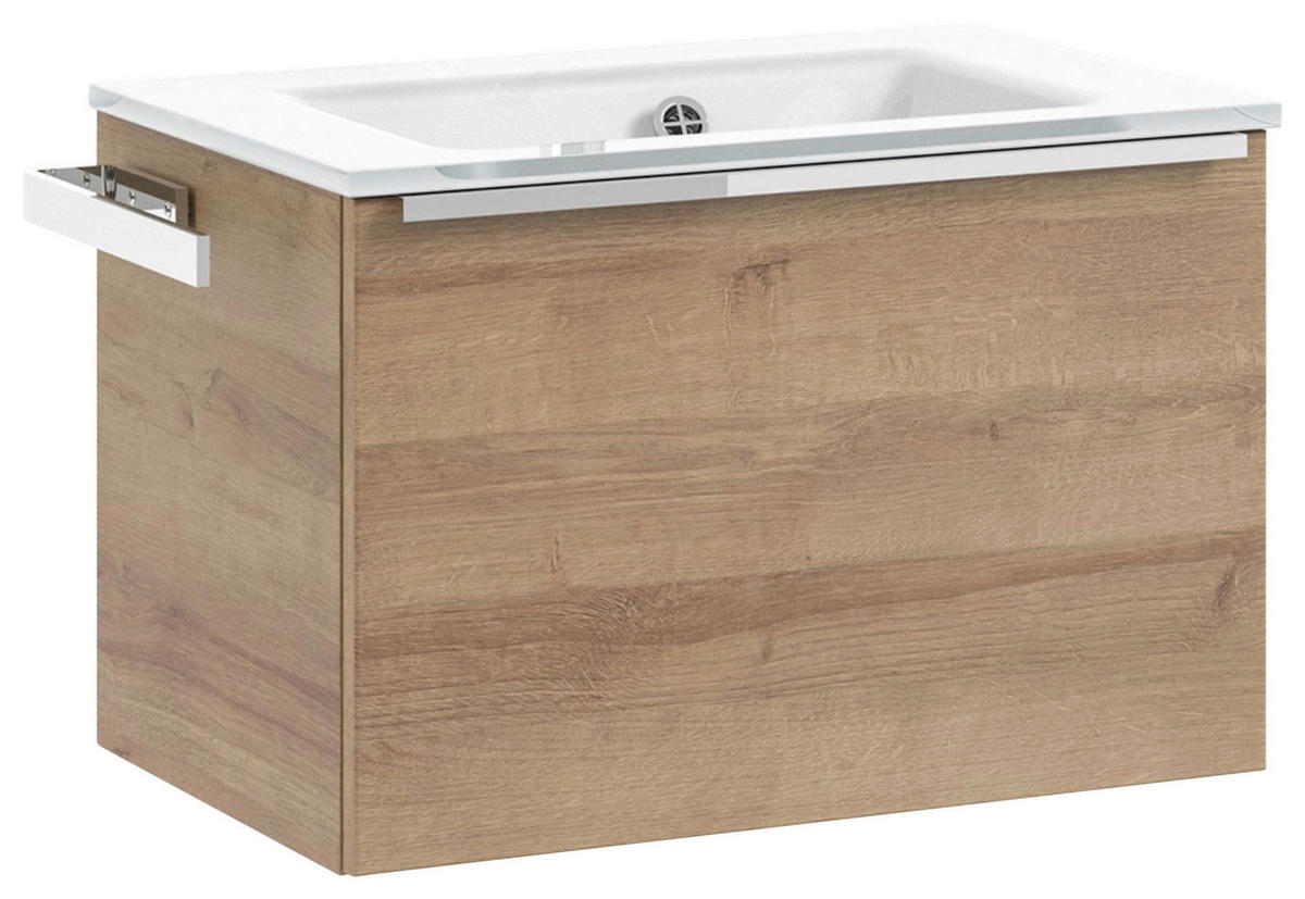 WASCHTISCHKOMBI 61 cm  - Chromfarben/Eichefarben, Natur, Glas/Holzwerkstoff (61cm) - Sadena