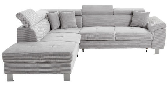 ECKSOFA inkl. Funktionen Hellgrau Cord - Silberfarben/Hellgrau, Design, Textil/Metall (226/257cm) - Xora