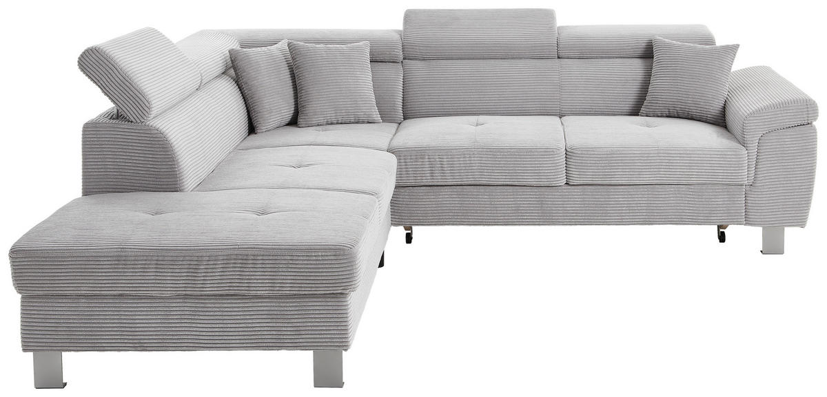 ECKSOFA in Cord Hellgrau  - Silberfarben/Hellgrau, Design, Textil/Metall (226/257cm) - Xora