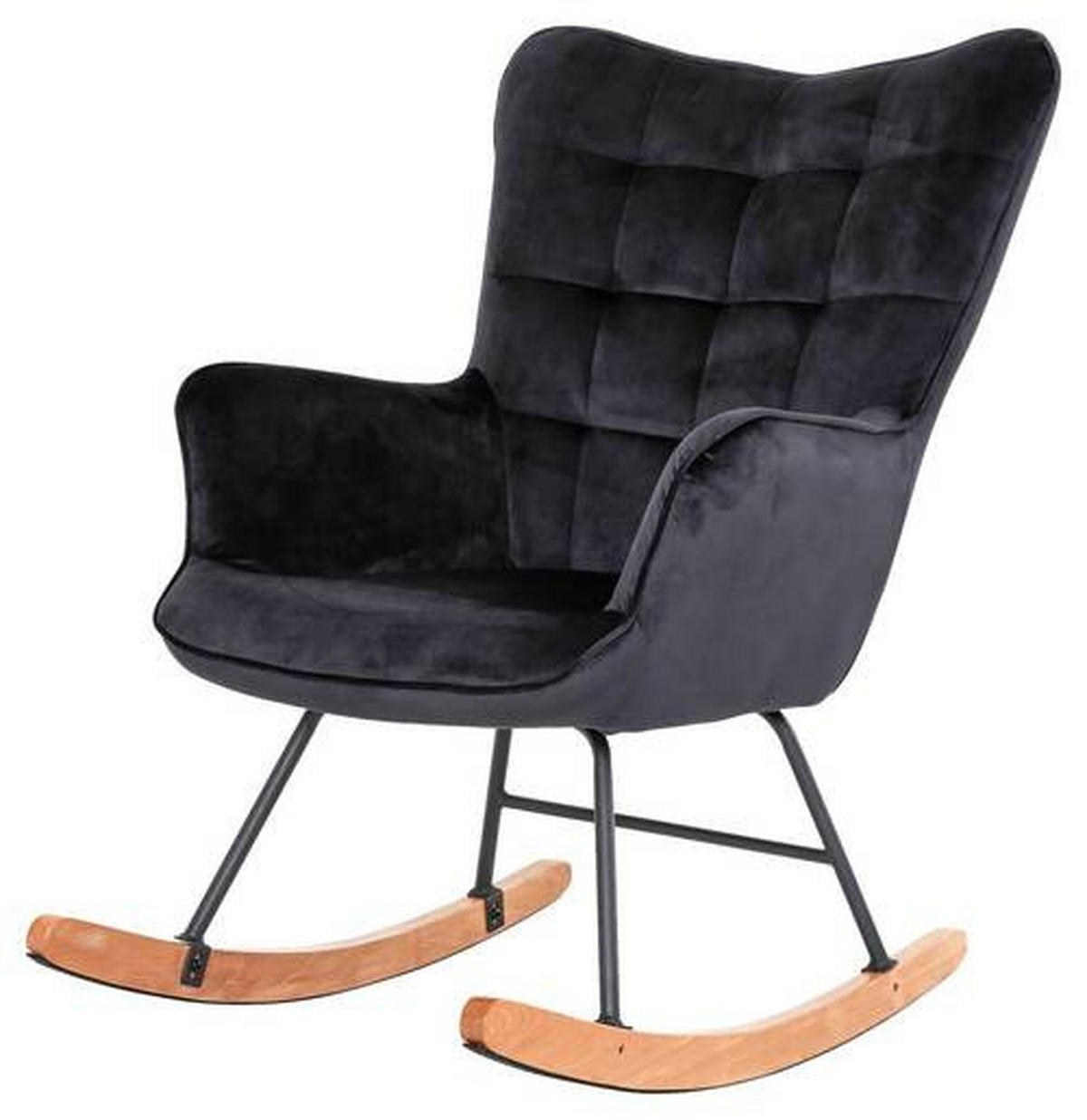 SCHAUKELSESSEL in Samt Schwarz  - Buchefarben/Schwarz, MODERN, Holz/Textil (72/92/92cm) - MID.YOU