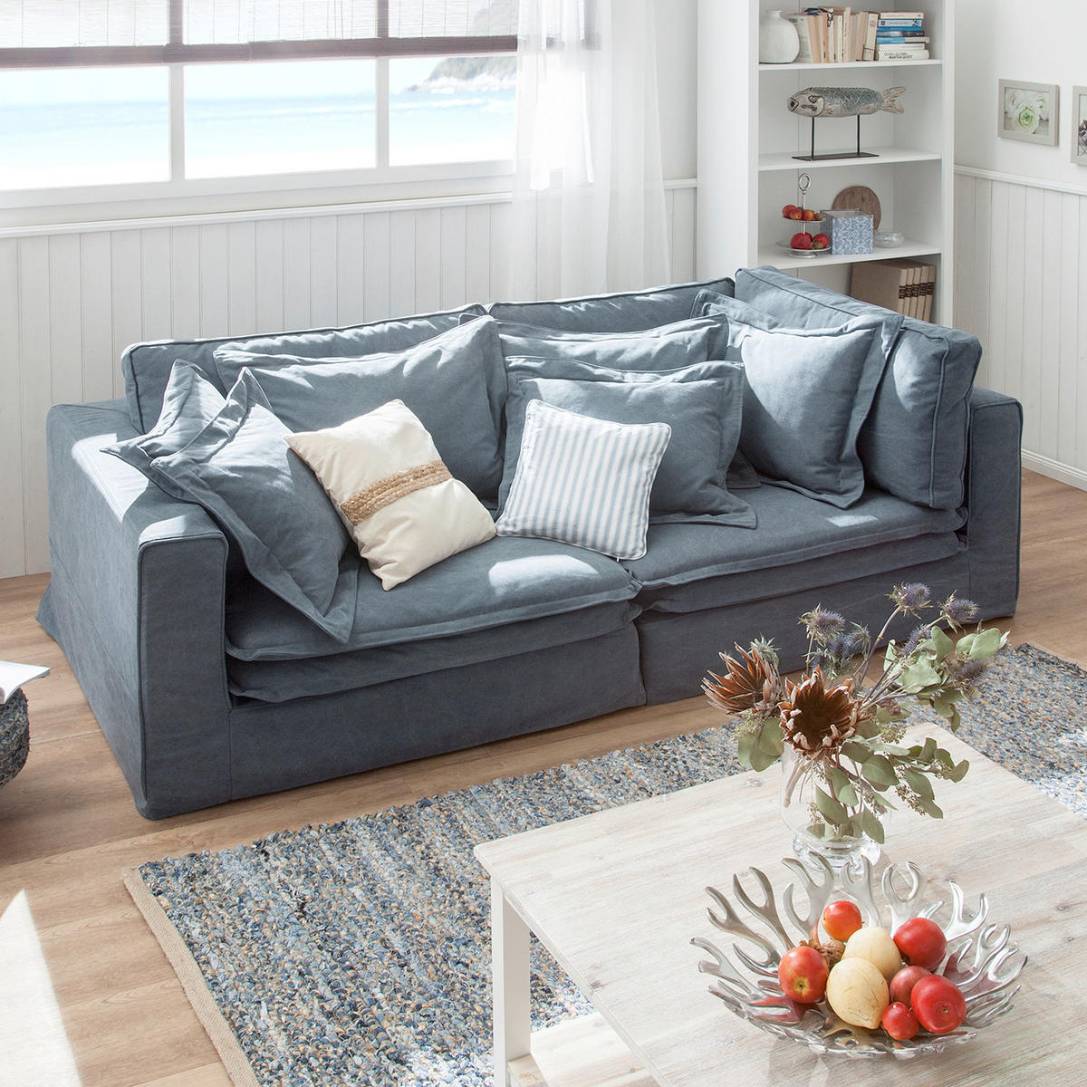 3-SITZER-SOFA STELLA in Webstoff Blau  - Blau/Schwarz, Design, Kunststoff/Textil (238/90/119cm) - P & B