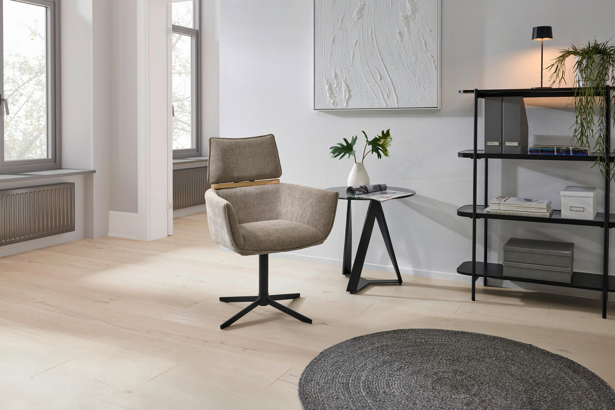 STOLIČKA S PODRÚČKAMI, železo, tkaná textília, svetlohnedá - svetlohnedá/čierna, Modern, kov/drevo (62/86/56cm) - MID.YOU