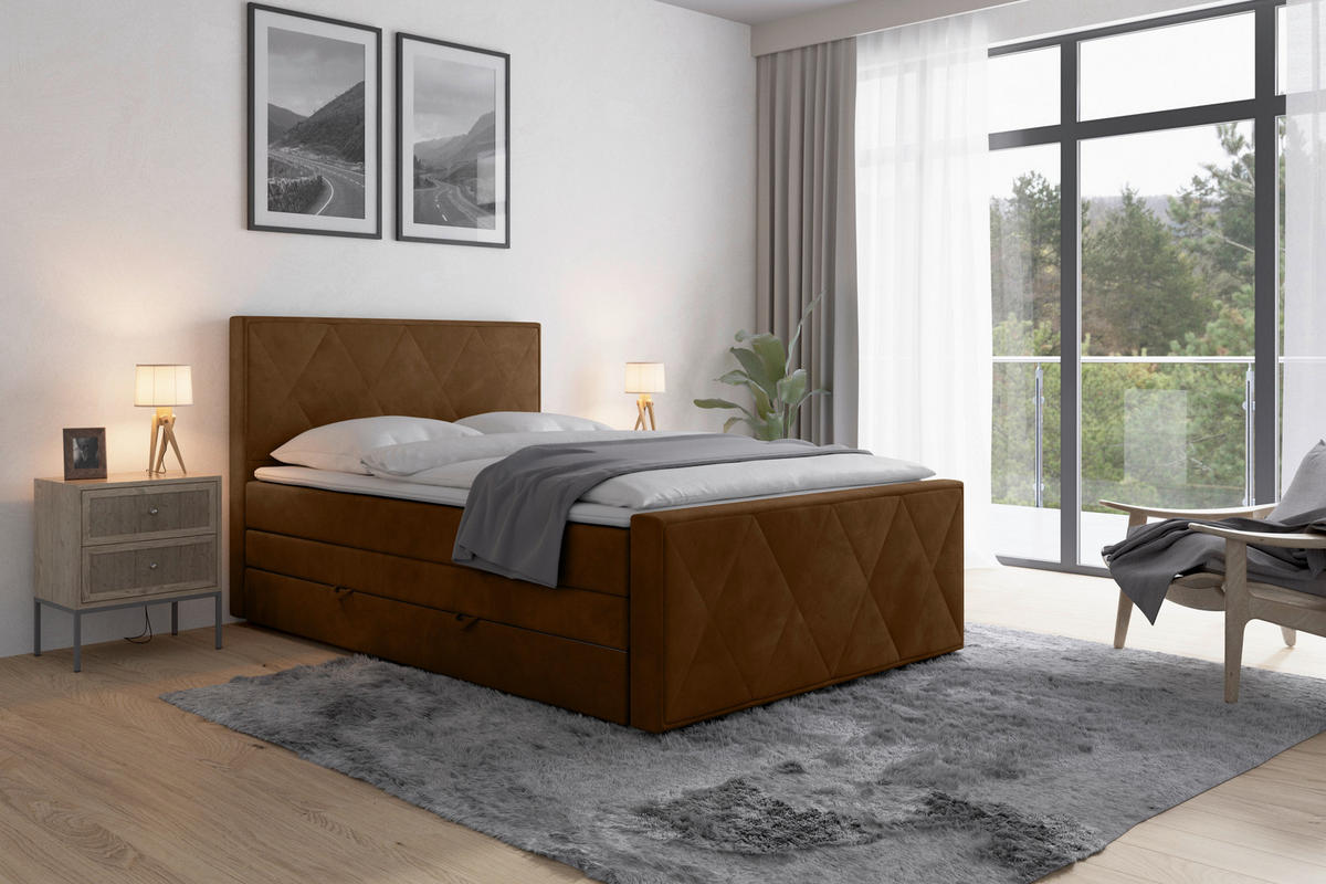 BOXSPRINGBETT 140/200 cm  in Braun  - Braun, MODERN, Holz/Kunststoff (140/200cm) - MID.YOU