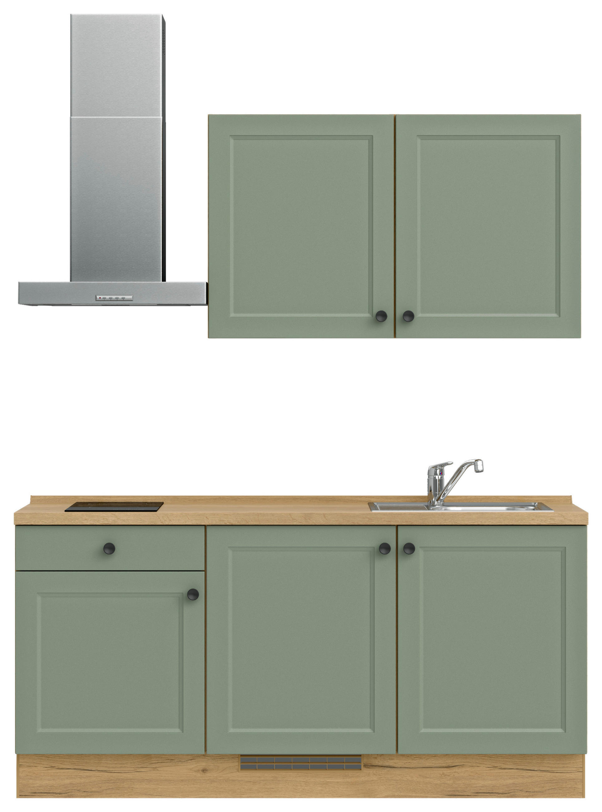 Bucătărie Fără Electrocasnice  - verde/culoare lemn stejar, Modern, metal/material pe bază de lemn (180cm) - Nobilia