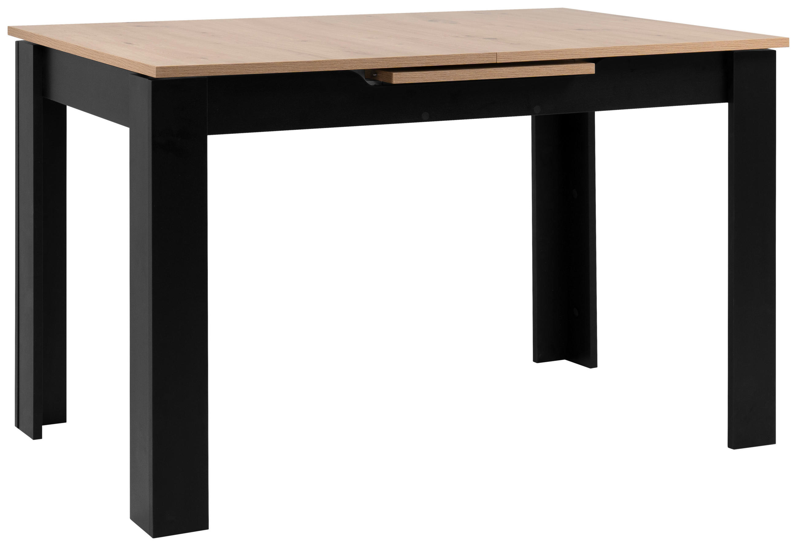 P & B Esstisch Schwarz, Eiche Artisan 80x75x125-165 cm