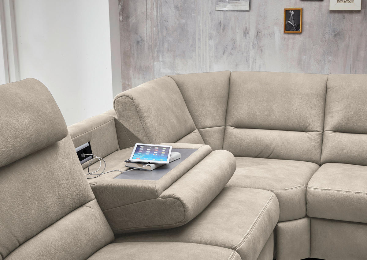 SOFFA i mikrofiber naturfärgad  - aluminiumfärg/naturfärgad, Klassisk, metall/textil (262/335/173cm) - Beldomo System