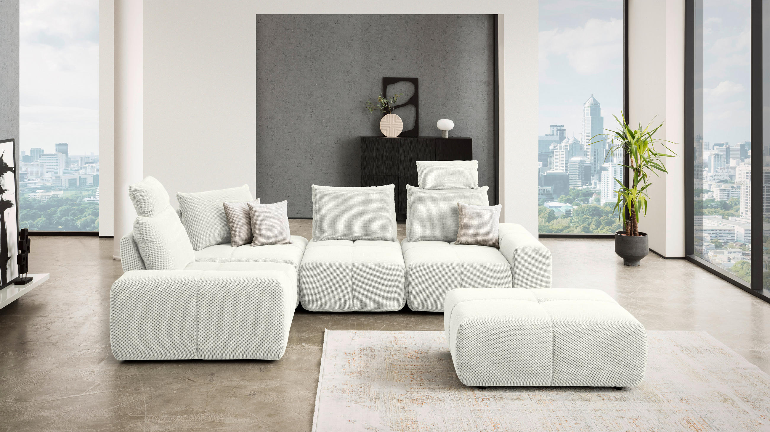 ECKSOFA in Velours Creme - Creme/Schwarz, Design, Kunststoff/Textil (236/326cm) - Xora