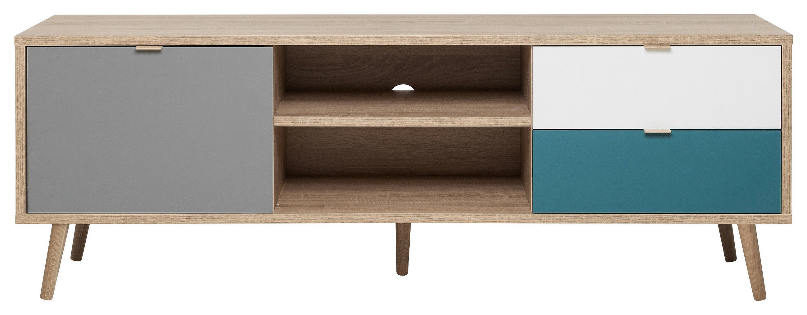 HI-FI STOČIĆ siva, bela, boja hrasta, petrolej plava  - siva/boja hrasta, Trendi, pločasti materijal (150/52/40cm) - Carryhome