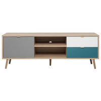 HI-FI STOČIĆ siva, bela, boja hrasta, petrolej plava  - siva/boja hrasta, Trendi, pločasti materijal (150/52/40cm) - Carryhome
