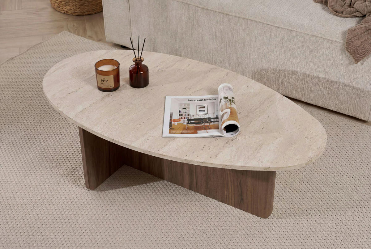 COUCHTISCH 120/40/65 cm Freiform Creme, Walnussfarben  - Walnussfarben/Creme, Design, Holzwerkstoff (120/40/65cm) - MID.YOU