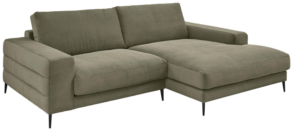 ECKSOFA in Feincord Olivgrün  - Schwarz/Olivgrün, Design, Textil/Metall (253/177cm) - Dieter Knoll