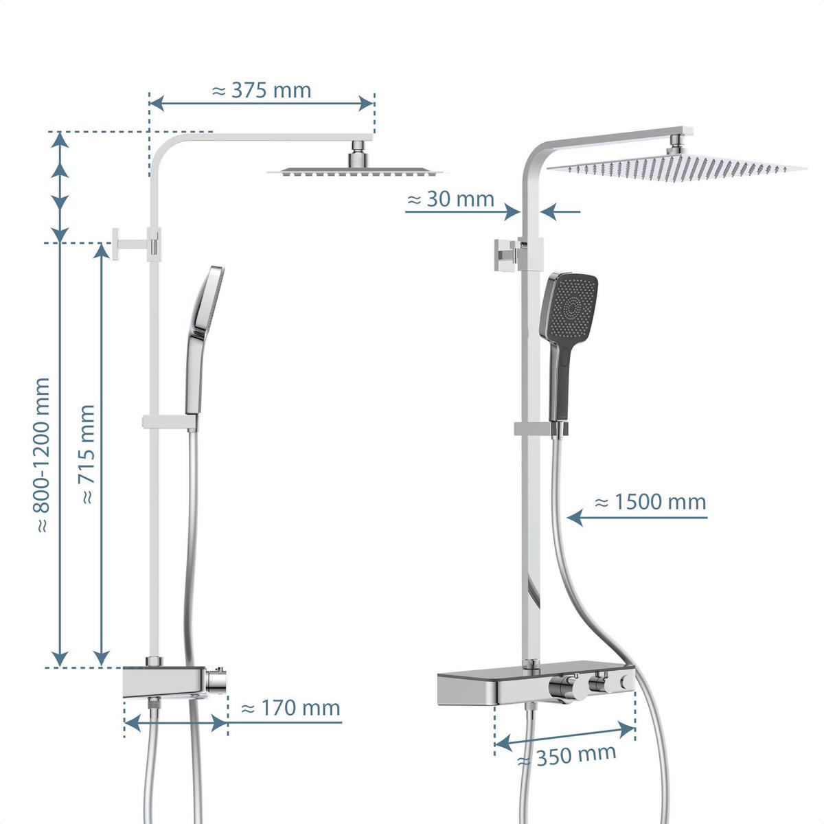 ÜBERKOPFBRAUSESET  - Chromfarben/Anthrazit, Design, Glas/Metall (35/120/57,7cm) - Schütte