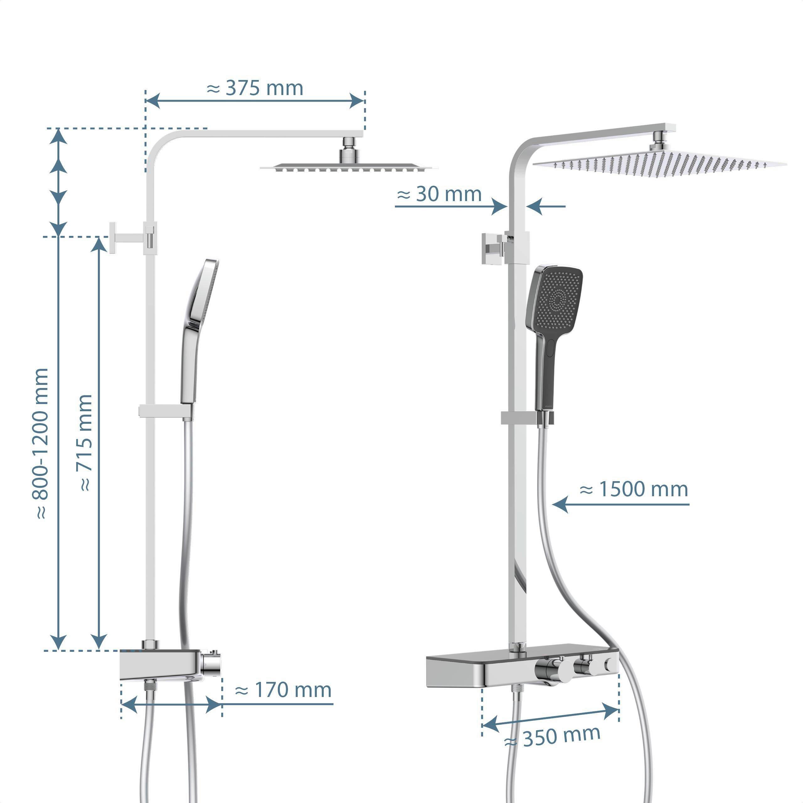 Thumbnail - Schütte Überkopfbrauseset Ocean, Anthrazit, Chrom, Metall, Glas, 3-teilig, 35x120x57.7 cm, Badezimmer, Baden & Duschen, ...